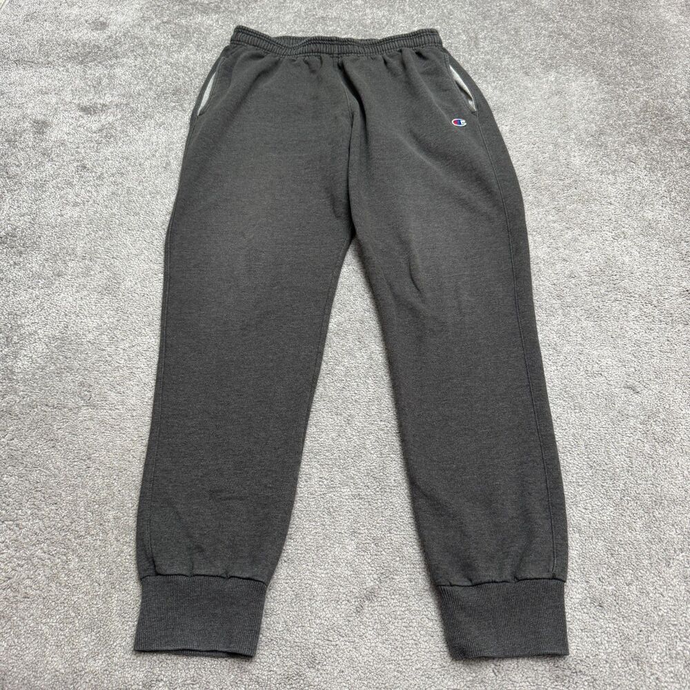 Champion Joggers Sweatpants Mens Large Charcoal Gray Fleece C Logo Drawstring
